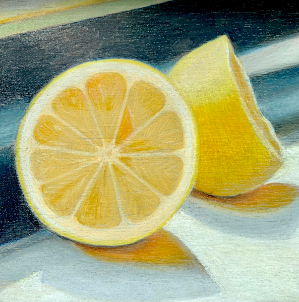 Cut Lemon, mixed media on panel, 4" x 4", SOLD.