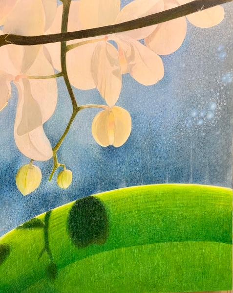 Winter Orchid, mixed media on panel, 16" x 20", $600. Original works are not available for sale online. Please call or email to purchase.