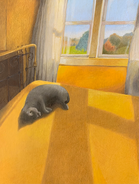 Nap, mixed media on panel, 11" x 14", private collection.