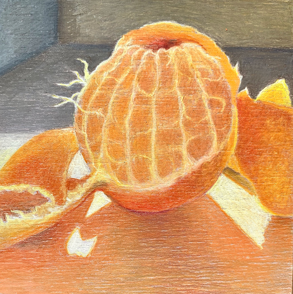 Clementine, mixed media on panel, 4" x 4", private collection.