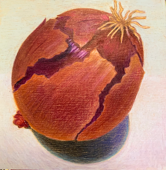 Red Onion, mixed media on panel, 4" x 4", SOLD.