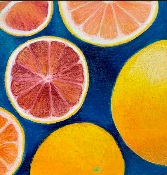 Citrus, mixed media on panel, 4" x 4", SOLD.