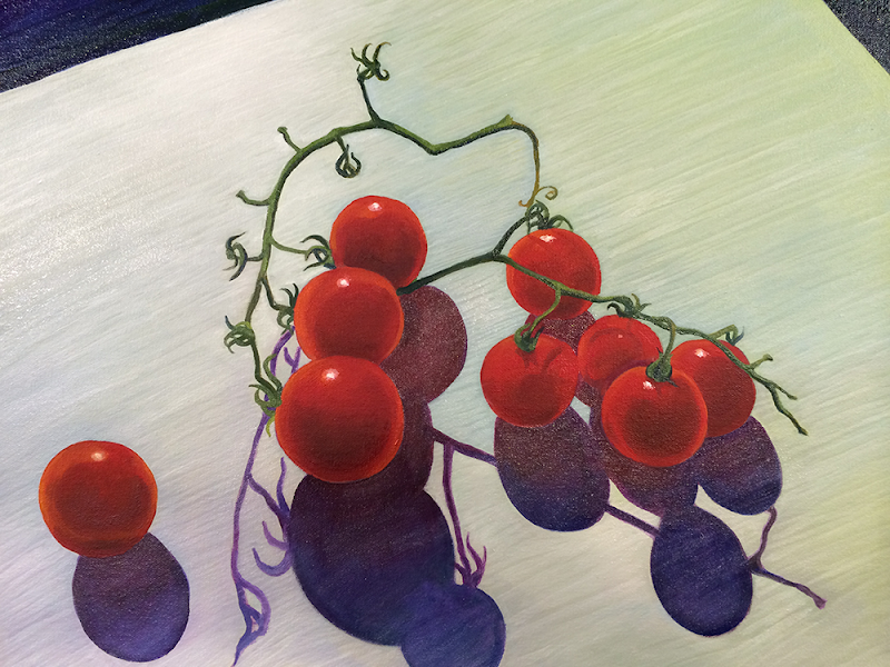 Cherry Tomatoes, oil on canvas, 24" x 30", with frame, $400. Original works are not available for sale online. Please call or email to purchase.