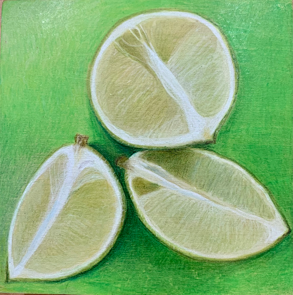 Lime Green, mixed media on panel, 4" x 4", $55. Original works are not available for sale online. Please call or email to purchase.